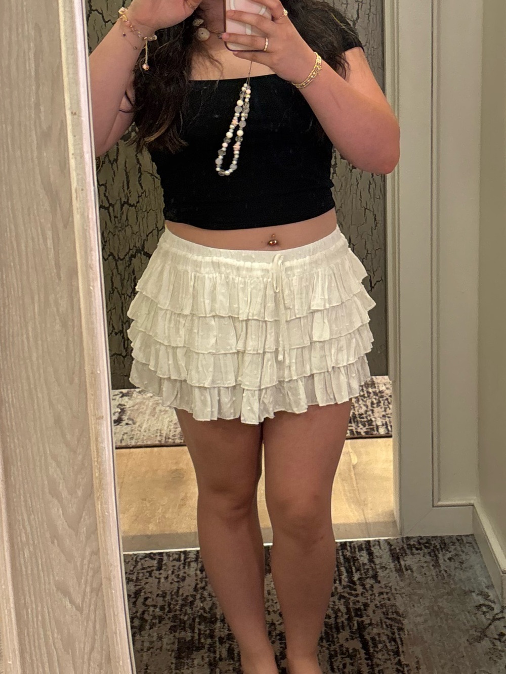 Altar’d State Ruffled Tiered White Mini Skirt